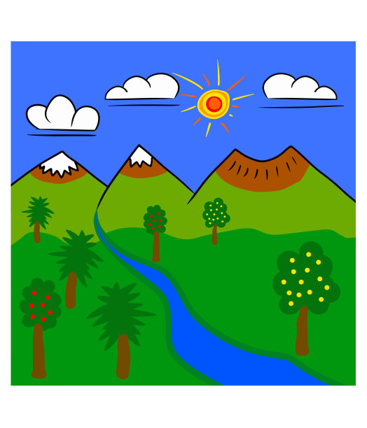 山地森林自然景观素描图片下载