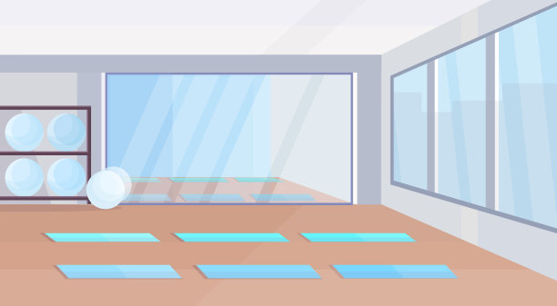 瑜伽工作室健康的生活方式的概念空没有人健身房的室内设计与垫子适合球镜子和窗户水平图片下载