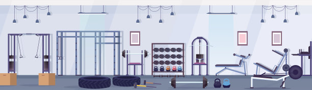健身健身俱乐部工作室配有健身器材健康生活理念空无一人健身房内设训练器材横旗图片下载