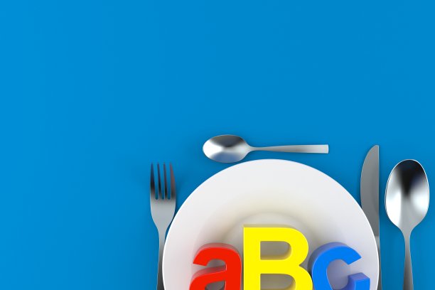 ABC文字与盘子和餐具图片下载