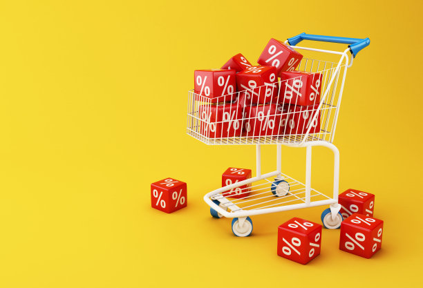3d购物车与折扣立方体。图片下载