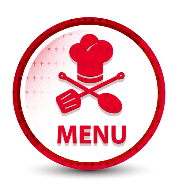 菜单(餐厅图标)迷雾冰冻红色圆形按钮图片下载