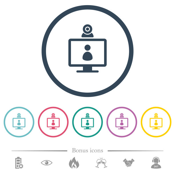视频用户访问平面颜色图标在圆形轮廓图片下载
