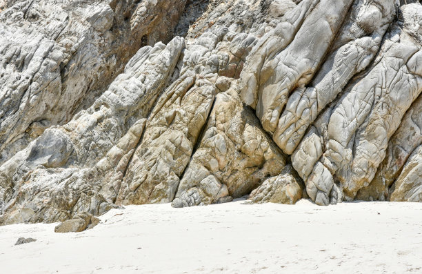 沙滩上坚固的岩石墙。图片下载