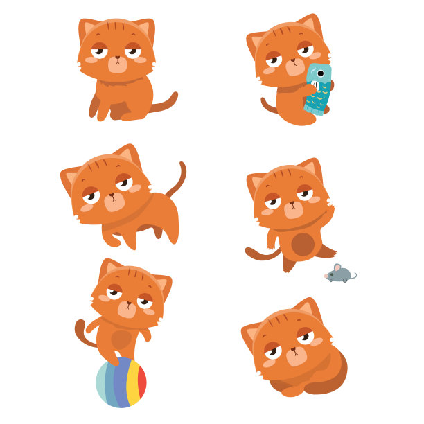 一组不同的卡通猫。图片下载