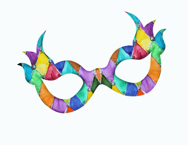 水彩手绘彩色马戏团嘉年华面具复古元素图片下载