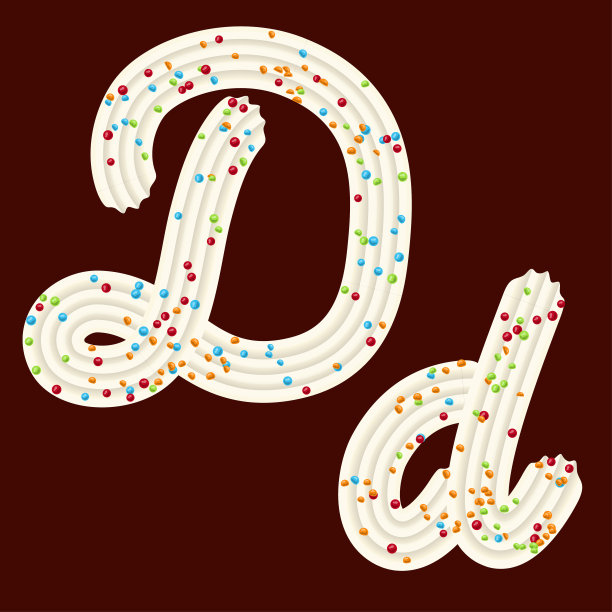 诱人的tipography。字体设计。3D字母D的打发奶油和糖果图片下载