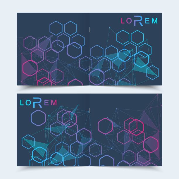 科学模板广场小册子，杂志，传单，传单，封面，小册子，年报。医学、技术、化学的科学概念。结构分子和通信。Dna,原子。图片下载