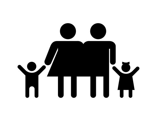 白色背景上的时尚扁平风格家庭图标：男人、女人和孩子图片下载