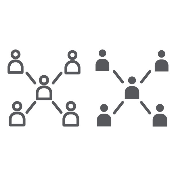 人物连接线和符号图标，通信和社区，社会符号，矢量图形，白色背景上的线性图案图片下载