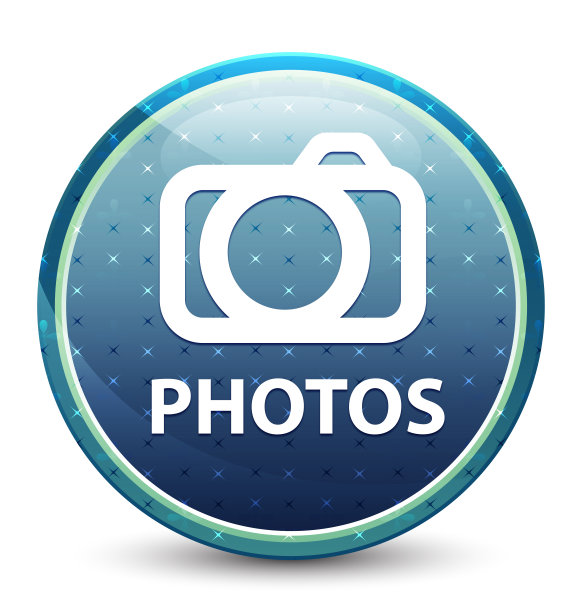 照片(相机图标)亮天蓝色圆形按钮图片下载