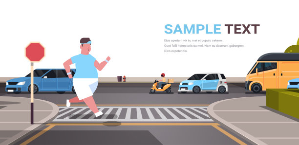 肥胖肥胖的男人跑步超重的男人慢跑户外过马路在人行横道城市城市街道减肥概念男性性格全长水平平坦图片下载