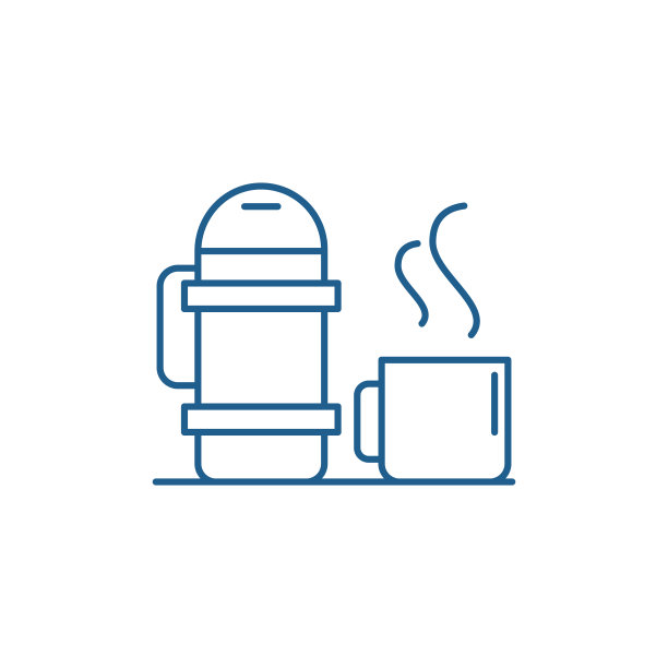 保温杯和马克杯图标线概念。保温杯和马克杯平面矢量符号，标志，轮廓插图。图片下载