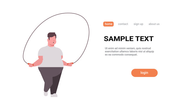 肥胖的肥胖者做练习与跳绳超重的家伙训练锻炼减肥概念平面白色背景复制空间水平图片下载