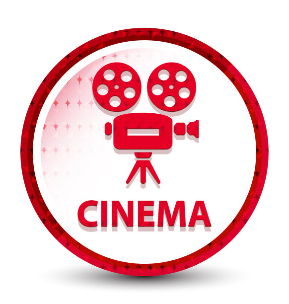 电影院(摄像机图标)雾蒙蒙冰冻红色圆形按钮图片下载