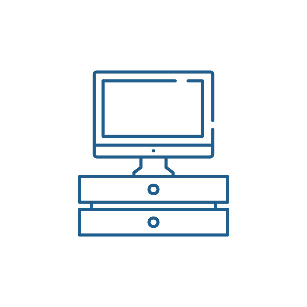 电视与站线图标概念。电视机与立式平面矢量符号，标志，轮廓插图。图片下载