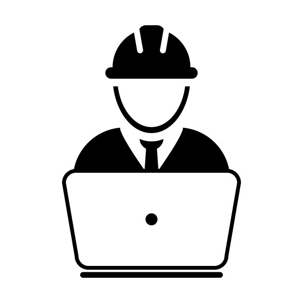 承包商图标矢量男性建筑服务工人个人资料头像与笔记本电脑和安全帽的象形文字图片下载