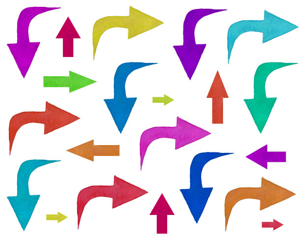 一组明亮的彩色箭头在白色的背景图片下载