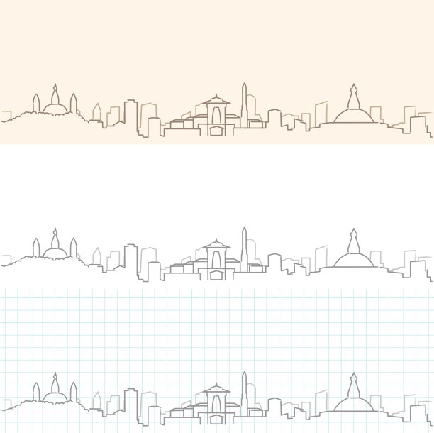 加德满都手绘天际线图片下载
