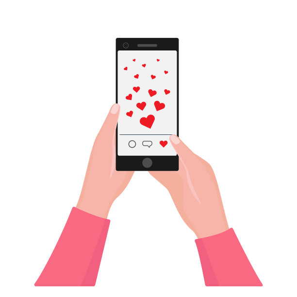 手握智能手机与心脏。发送爱和喜欢图片下载