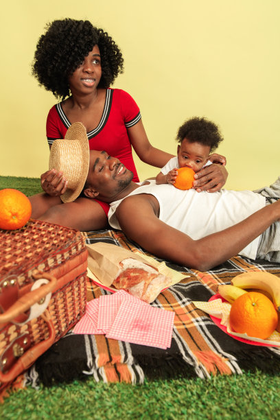 快乐的家庭在工作室野餐图片下载