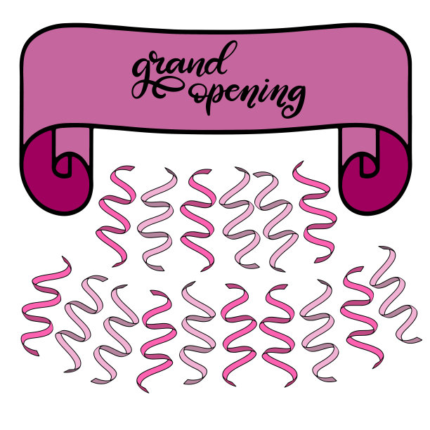 盛大的开幕字母矢量插图与丝带。图片下载