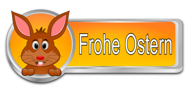 复活节兔子祝福快乐复活节按钮-在德国- 3D插图图片下载