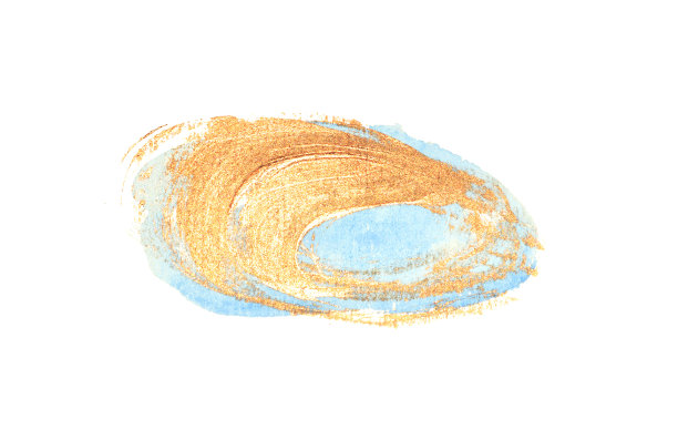抽象的金色和蓝色水彩污渍在白色的背景图片下载