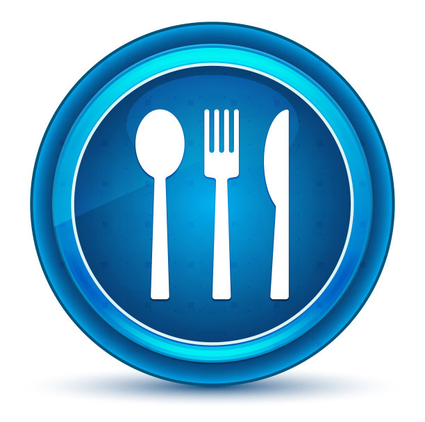 餐具图标眼球蓝色圆形按钮图片下载