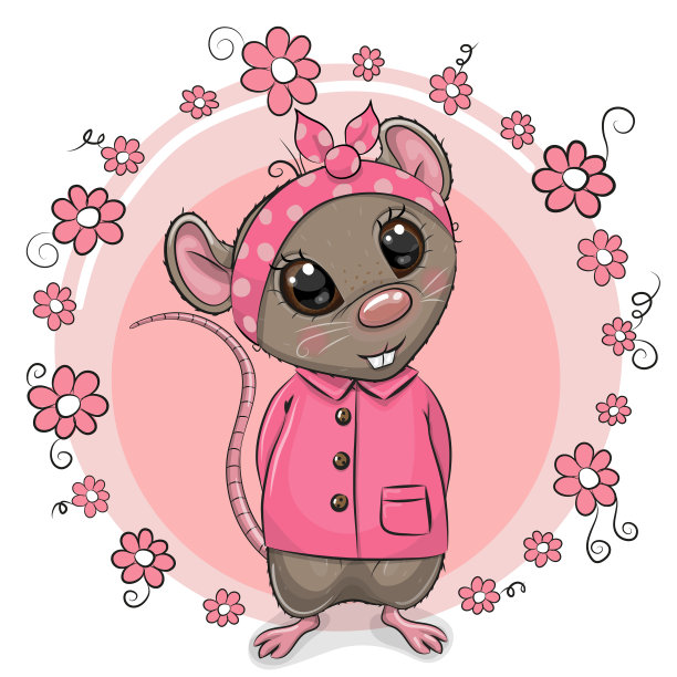 贺卡可爱的卡通老鼠与鲜花图片下载