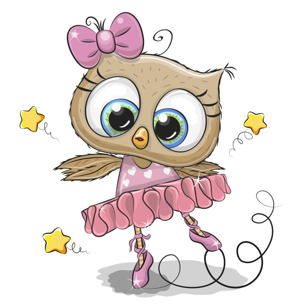 白色背景上的卡通猫头鹰芭蕾舞者图片下载