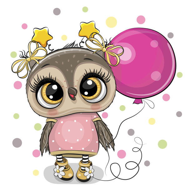 可爱的卡通猫头鹰和气球图片下载
