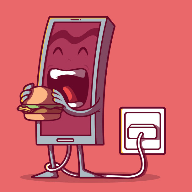 智能手机吃汉堡矢量图。图片下载