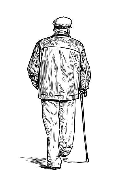 一个老人拄着拐杖走在街上图片下载