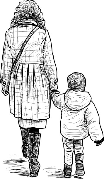 一位年轻的母亲带着孩子散步图片下载