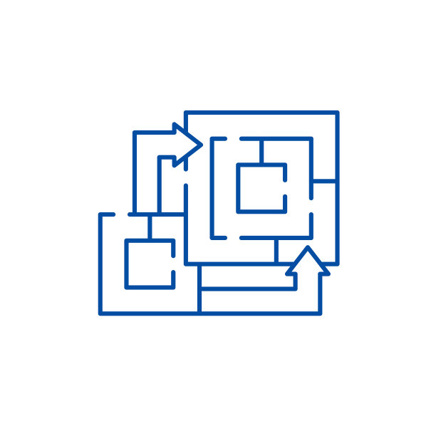 算法的游戏线图标的概念。游戏算法中的平面矢量符号、符号、轮廓插图。图片下载