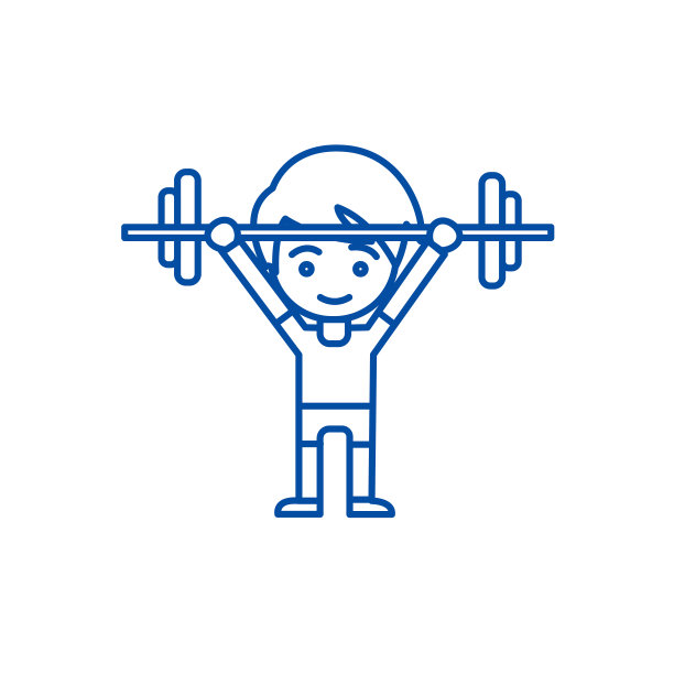 男孩举重线图标概念。男孩称重平面矢量符号，符号，轮廓插图。图片下载
