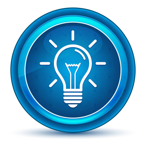 灯泡图标眼球蓝色圆形按钮图片下载