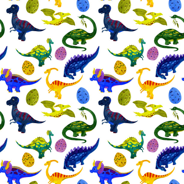 无缝水彩插图的恐龙在白色的背景。图片下载