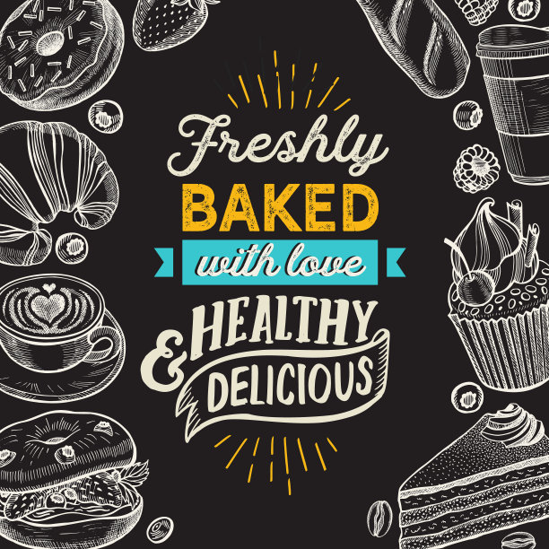 面包房矢量插图-蛋糕，甜甜圈，牛角面包，纸杯蛋糕图片下载