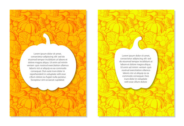 黄色和橙色的宣传册上有南瓜和胡椒。设计模板图片下载