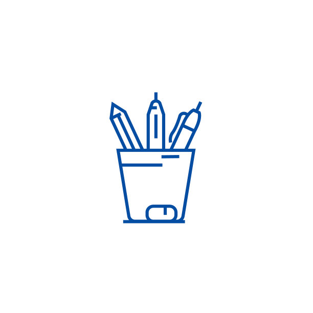 铅笔架线条图标的概念。笔筒平矢量符号、符号、轮廓插图。图片下载