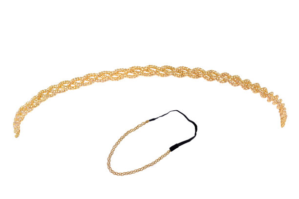 弯曲的金色金属头带由多个编织的金色纤维，时装项目孤立在白色背景图片下载