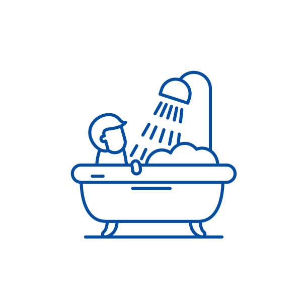男士浴室线条图标概念。男士浴室平面矢量符号、标志、轮廓插图。图片下载
