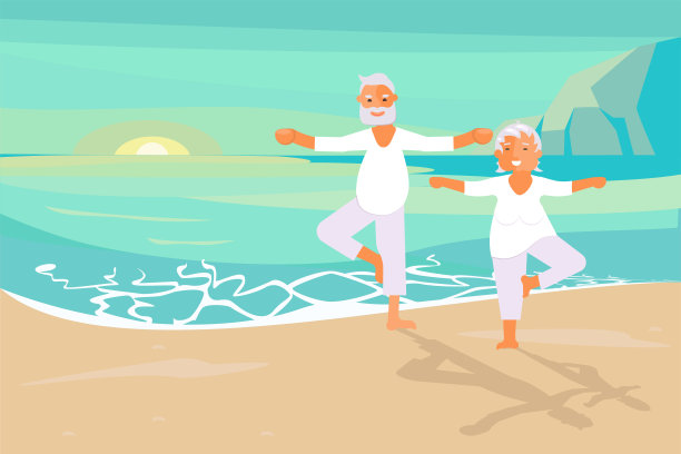 老年人做瑜伽的梦幻场景图片下载