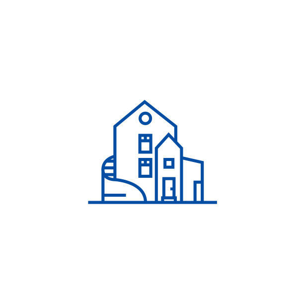 豪宅、独立式大厦线条图标概念。豪宅、独立式豪宅平面矢量符号、标识、轮廓插图。图片下载