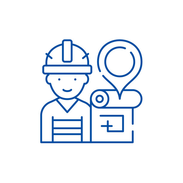 工程师和房屋规划线图标概念。工程师和房屋平面矢量符号、符号、轮廓插图。图片下载