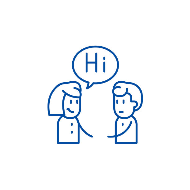 女孩与男孩交流线图标概念。女孩与男孩交流平面矢量符号、符号、轮廓插图。图片下载