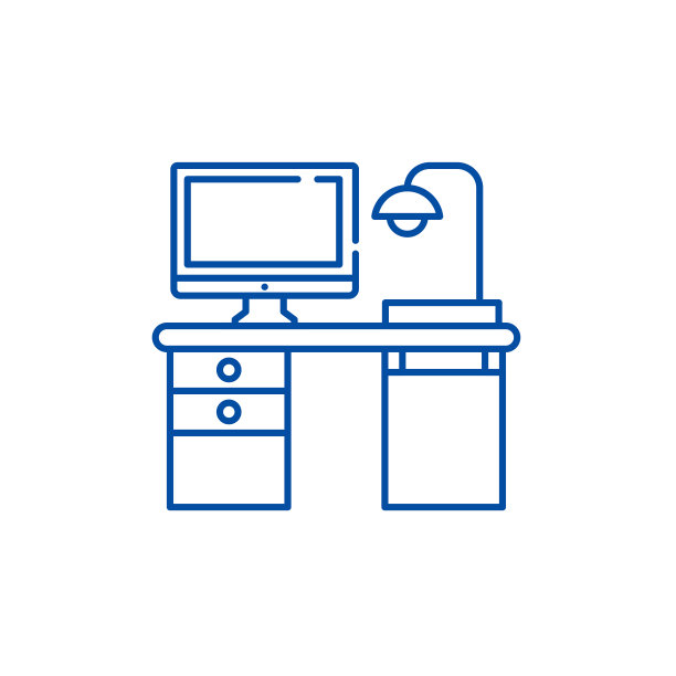 自由职业者电脑桌面线图标概念。自由职业者电脑桌平面矢量符号、符号、轮廓插图。图片下载