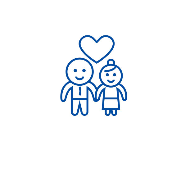 幸福的情侣在爱线图标概念。幸福的情侣在爱情平面矢量符号，符号，轮廓插图。图片下载